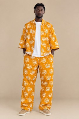 Men’s Orange African Print Two-Piece Shirt and Wide-Leg Trousers Set