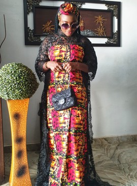 Majestic African Woman Lace and Wax Kaftan Dress for Weddings/Plus Size