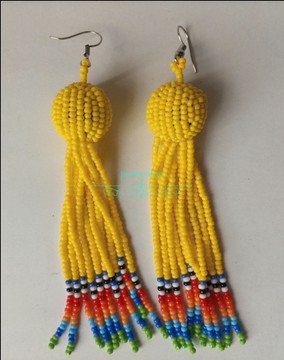 Yellow beaded tassel earrings,masai earrings,ball beaded earrings,african earring, fringe earrings