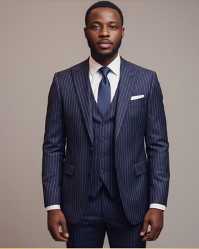 Blue three-piece stripe suit