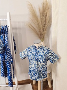 Yinka shirt in blue Adire fabric [2, 4, &amp; 6 years]