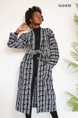 African print black and white duster trendy jacket