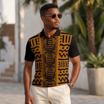 Kuba Print Men's Heavyweight Polyester Polo Shirt | Heritage Fashion | Bynelo
