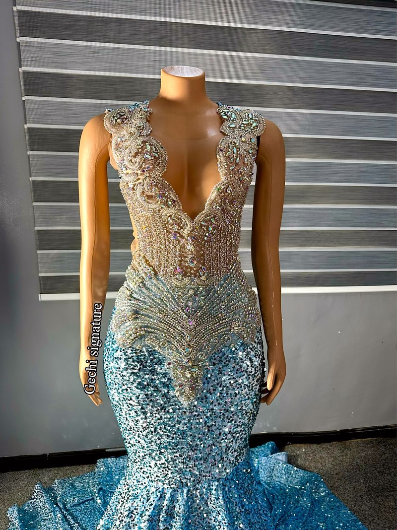 Long Light Blue Dress, Prom Dress, Wedding Reception Dress,Black Girl D - ANKA Long Light Blue Dress, Prom Dress, Wedding Reception Dress,Black Girl D - ANKA