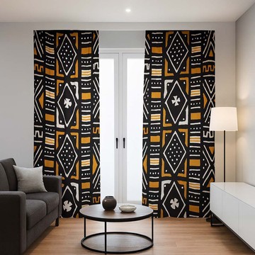 Abstract Geometric Blackout Curtains Bogolan(Two-Piece) LARGER SIZES AVAILABLE