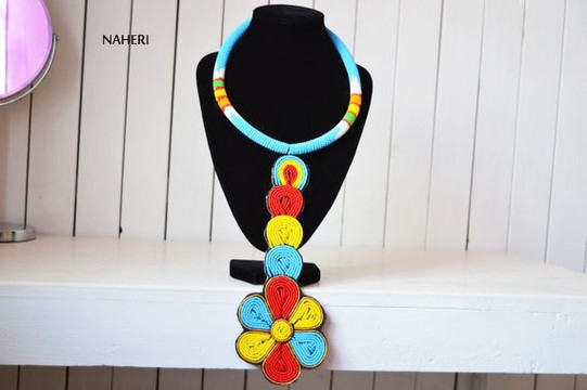 African Beaded Maasai Blue Necklace | Zulu Beaded Necklace | Tiered &amp; Tribal