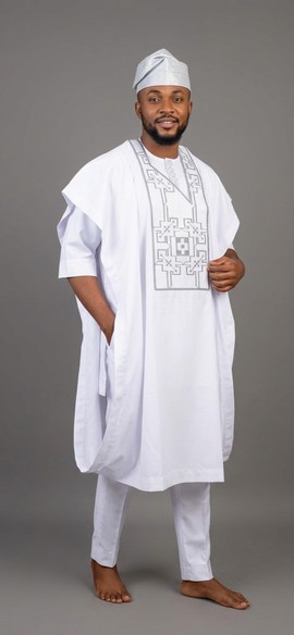Men's white 3-piece Agbada set | Nigerian Yoruba Traditional Attire