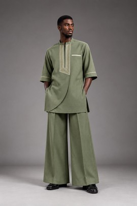Ensemble de caftan africain vert olive pour homme