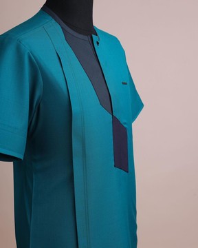 A Castleton green, front flap, patterned flap with black Swarovski button, short sleeve Kaftan