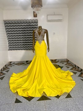 Shimmer yellow prom dress reception dress