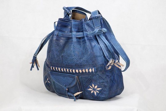 handmade blue genuine leather shoulder bag