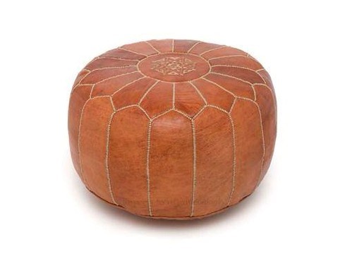 Grand pouf en vrai cuir Naturel Noir