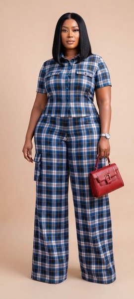 Women’s blue plaid two-piece set