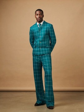 Costume sénateur pour homme à carreaux fenêtre bleu sarcelle