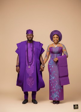 Agbada &amp; Floral Gown Aso-Oke Couple’s Set