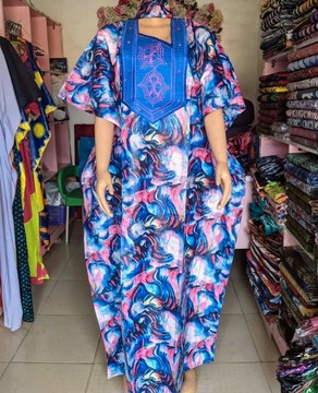 Adire Boubou, African Bubu, African Print Kaftan, Adire Silk Dress, Tie &amp; Dye Dress