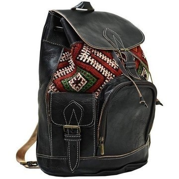 BIG SALE! Genuine Leather Backpack with Red Kilim Handmade by Cuiroma Craftsmen in Morocco