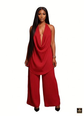 Cowl-Neck Halter Top &amp; Trousers Set