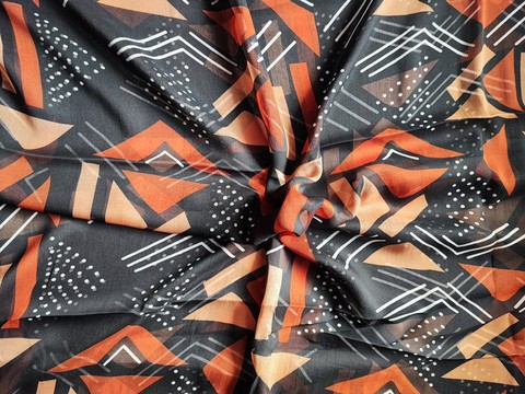 Bogolan printed silk fabric, muslin version