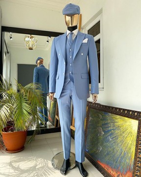 Un costume 3 pièces bleu poudre pour homme "Peaky Blinders" rechargé sur mesure