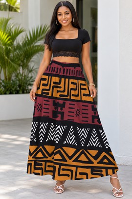 BOGOLAN MUDCLOTH PRINT Women's Maxi Chiffon Skirts With Lining | African Print Skirt | Bynelo