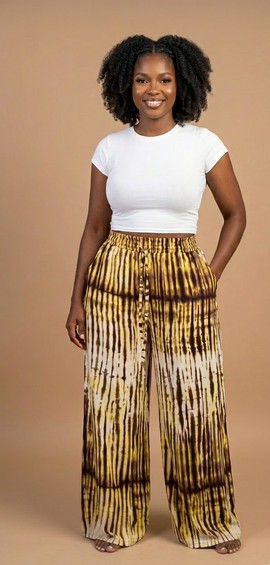 Earth-Tone Adire Wide-Leg Trousers