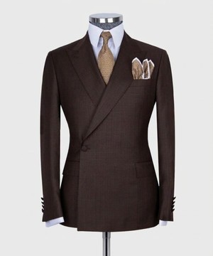 Men's Dark Chocolate Brown Double-Breasted Suit | Single Button Peak Lapel 2-Piece Suit