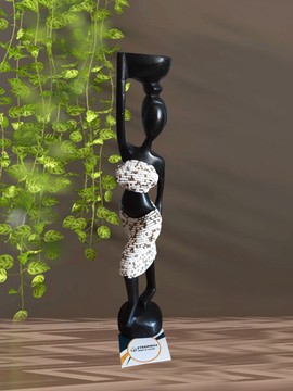 EBONY WOOD AND PEARL SCULPTURE STATUETTE