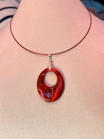 LIGHT24-05 : Parure rouge ovale + Boucles d'oreille rouge