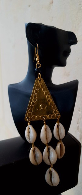 Large bronze and cowrie earrings