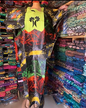 Adire Boubou, African Bubu, African Print Kaftan, Adire Silk Dress, Tie &amp; Dye Dress