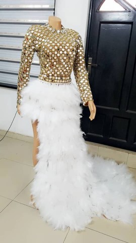 Elegant full feathers panel dress