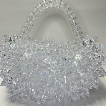 Aurora Woman's Spiky Beaded Handbag, clear white Color, Ideal for every Outfits