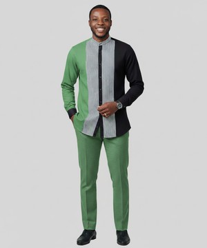 The Emerald Block Long Sleeve Shirt and Trousers Set | Men's Slim Fit Business Casual Suit