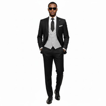 Classic Black Suit with Grey Vest | Modern Slim Fit 3-Piece Formal &amp; Business Attire
