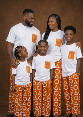 Coordinated Orange Ankara Lounge Set  White Tee &amp; Patterned Pants