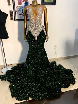 Emerald green shimmery prom dress