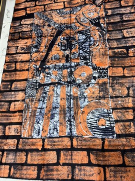 Batik Adire avec art dessiné à la main (orange)