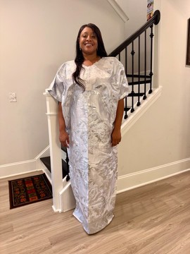 Embroidered White Brocade Maxi Dress: African Bubu Boubou Gown
