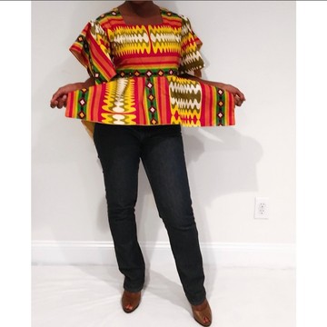 African Print Ankara Red Multicolor Peplum Ruffle Cotton Blouse