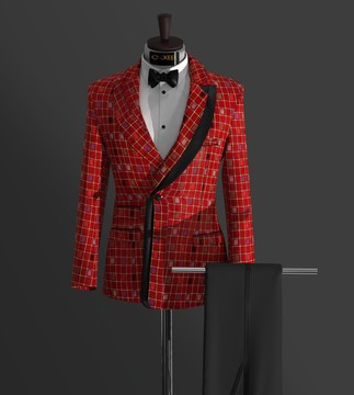 RED SQUARE PATTERNED TWEED WRAP SUIT........................BEST SELLER.