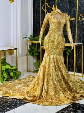 Floor length gown lace mermaid prom dress, lace wedding dress, evening gowns, engagement dress