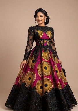 Robe de bal de luxe en Ankara et dentelle pour femme, robe longue à manches longues à imprimé africain