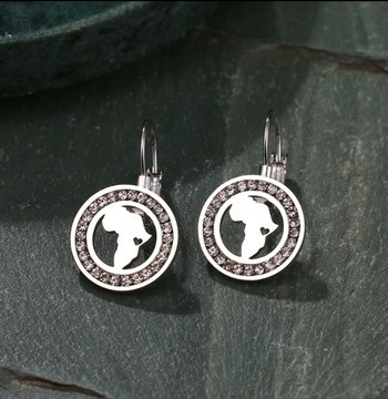 African map dangle silver earrings