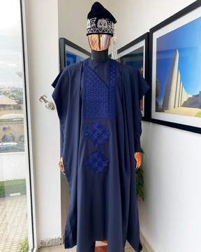 A Midnight Blue Agbada with a mixed interwoven square design