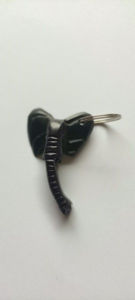 Hand-carved ebony elephant keyring - key ring