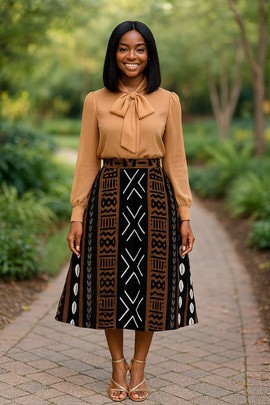 African Fashion Skirt | Cowrie Print Midi Length Flared