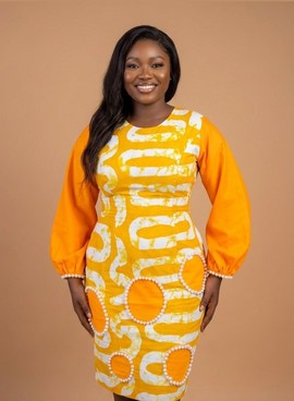 Yellow Adire Midi Dress with Pearl-Embellished Cutouts|Casual wears|Plus size fits