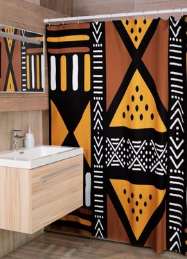 Tribal Print Black and Yellow Shower Curtain (MORE SIZES AVAILABLE)