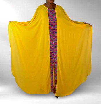 Yellow Maxi Oversized Kaftan Cardigan Dress with Multicolor Detail
